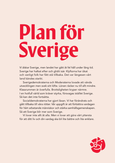 Första sidan av Socialdemokraternas valmanifest